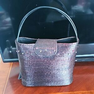 Chic Black Woven Hand Bag